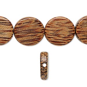 Bead, coconut palm wood (waxed), 14-15mm hand-cut flat round. Sold per 15-1/2&quot; to 16&quot; strand.