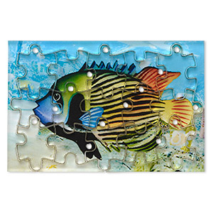 Drop, acrylic, multicolored, 3x2 inch puzzle with fish image and 20x15mm individual pieces. Sold per 15-piece set.