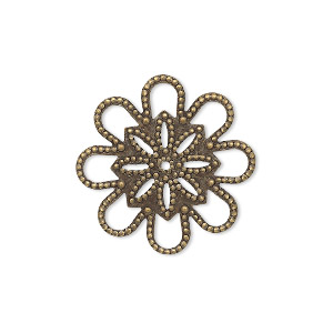 Component, antique gold-plated brass, 22mm single-sided round fancy flower with cutout design. Sold per pkg of 10.
