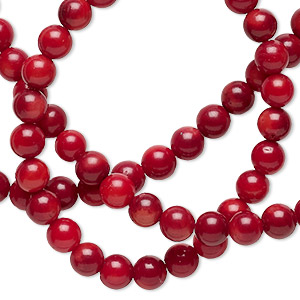 Bead, bamboo coral (dyed), dark red, 4-5mm round, B grade, Mohs hardness 3-1/2 to 4. Sold per 15-inch strand.