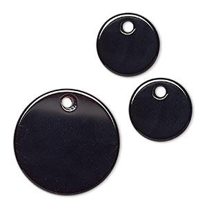 Focal and drop, black agate (dyed), (1) 30mm and (2) 18mm flat round, B grade, Mohs hardness 6-1/2 to 7. Sold per 3-piece set.