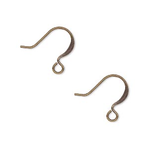 Ear wire, antique gold-plated brass, 16mm flat fishhook with open loop, 21 gauge. Sold per pkg of 50 pairs.