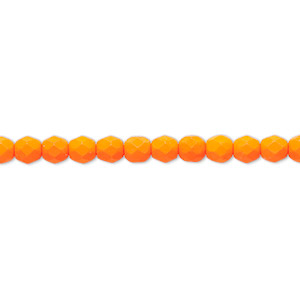 Bead, Preciosa, Czech painted fire-polished glass, matte neon orange, 4mm faceted round. Sold per 8-inch strand, approximately 50 beads.