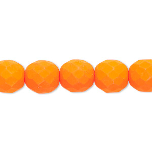 Bead, Preciosa, Czech painted fire-polished glass, matte neon orange, 10mm faceted round. Sold per 8-inch strand, approximately 20 beads.