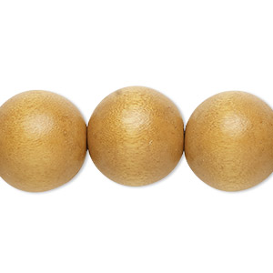 Bead, Taiwanese cheesewood (dyed / waxed), beige, 15-16mm round. Sold per 15-1/2&quot; to 16&quot; strand.