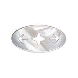 Focal, black lip shell (natural), 30x15mmm hand-cut flat oval with arrows and star, Mohs hardness 3-1/2. Sold individually.
