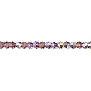 Bead, Celestial Crystal&reg;, transparent amethyst purple AB, 4mm faceted bicone. Sold per 15-1/2&quot; to 16&quot; strand, approximately 100 beads.