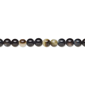 Bead, black lip shell (natural), 4mm round, Mohs hardness 3-1/2. Sold per 15-1/2 to 16-inch strand.