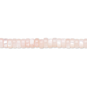 Bead, mother-of-pearl shell (dyed), light pink, 5x2mm heishi, Mohs hardness 3-1/2. Sold per 15-1/2 to 16-inch strand.
