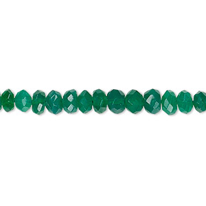 Bead, green onyx (dyed), 4x3mm-5x4mm hand-cut faceted rondelle, B- grade, Mohs hardness 6-1/2 to 7. Sold per 13-inch strand.