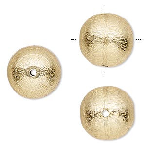 Bead, gold-finished copper, 16mm cross-drilled brushed round with lines. Sold per pkg of 2.