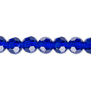 Bead, Celestial Crystal&reg;, 32-facet, transparent cobalt, 8mm faceted round. Sold per 15-1/2&quot; to 16&quot; strand, approximately 50 beads.
