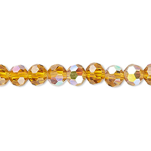 Bead, Celestial Crystal&reg;, 32-facet, transparent gold AB, 6mm faceted round. Sold per 15-1/2&quot; to 16&quot; strand, approximately 65 beads.