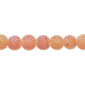 Bead, coated glass, translucent matte orange AB, 7-8mm uneven round. Sold per 15-1/2&quot; to 16&quot; strand.