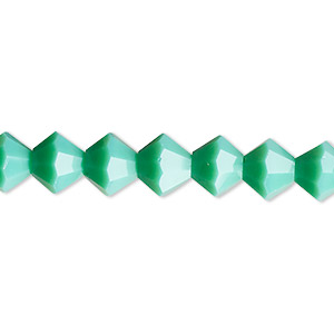 Bead, glass, opaque aqua green, 8mm bicone with 0.6-0.8mm hole. Sold per 15-1/2&quot; to 16&quot; strand.