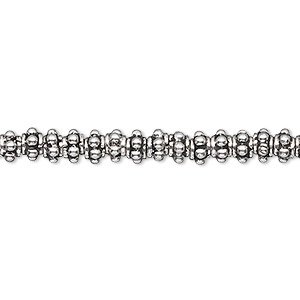 Bead, antiqued sterling silver, 5x3mm bumpy rondelle. Sold per 1/4 troy ounce, approximately 30-35 beads.