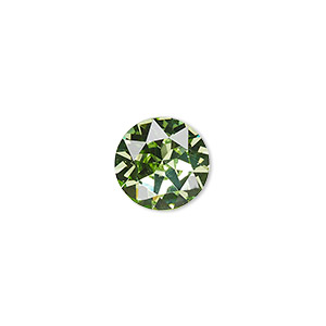 Chaton, crystal rhinestone, peridot green, foil back, 12.97-13.22mm faceted round, SS55. Sold per pkg of 2.