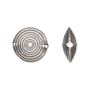 Bead, Hill Tribes, antiqued fine silver, 17mm flat puffed round. Sold individually.