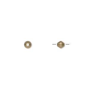 Bead, antique brass-plated brass, 4mm bicone. Sold per pkg of 100.