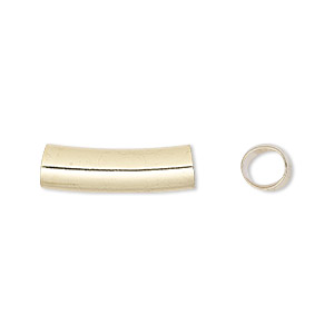 Bead, gold-finished brass, 20x6mm curved round tube. Sold per pkg of 6.