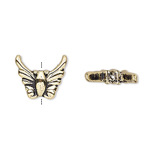 Bead, antique gold-finished &quot;pewter&quot; (zinc-based alloy), 15x13mm moth wings. Sold per pkg of 4.