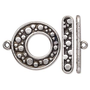 Clasp, toggle, antiqued silver-plated pewter (tin-based alloy), 24.5mm go-go with bubble design. Sold individually.