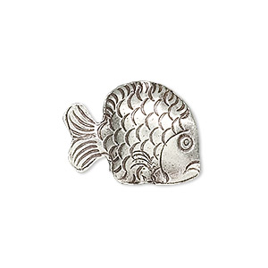 Bead, Hill Tribes, antiqued fine silver, 22x17mm fish. Sold individually.