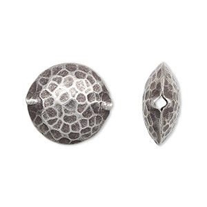 Bead, Hill Tribes, antiqued fine silver, 17mm hammered puffed flat round. Sold individually.