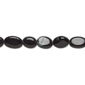 Bead, snowflake and black obsidian (natural), 6x5mm-12x7mm hand-cut puffed oval, C grade, Mohs hardness 5 to 5-1/2. Sold per 14-inch strand.
