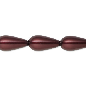 Bead, Celestial Crystal&reg;, crystal pearl, bordeaux, 15x8mm teardrop. Sold per 15-1/2&quot; to 16&quot; strand, approximately 25 beads.