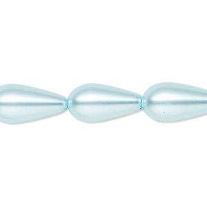 Bead, Celestial Crystal&reg;, crystal pearl, light blue, 15x8mm teardrop. Sold per 15-1/2&quot; to 16&quot; strand, approximately 25 beads.