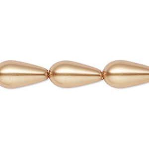 Bead, Celestial Crystal&reg;, crystal pearl, bright gold, 15x8mm teardrop. Sold per 15-1/2&quot; to 16&quot; strand, approximately 25 beads.