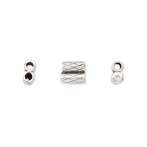 Clasp, JBB Findings, slide, antique silver-plated brass, 7x6.5mm textured double-round tube, fits 2mm cord. Sold per 2-piece set.