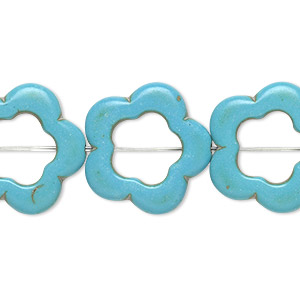Bead, magnesite (dyed / stabilized), light blue, 18x18mm-20x20mm open flower with 10mm center hole, C grade, Mohs hardness 3-1/2 to 4. Sold per 13-inch strand.
