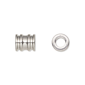 Bead, stainless steel, 10x9mm ribbed tube. Sold per pkg of 10.