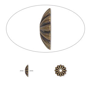 Bead cap, antique gold-plated brass, 6x1.5mm ribbed round, fits 6-8mm bead. Sold per pkg of 500.