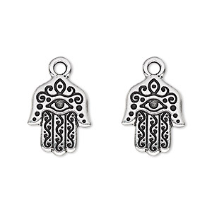 Drop, TierraCast&reg;, antique silver-plated pewter (tin-based alloy), 16x13mm double-sided Fatima hand with eye. Sold per pkg of 2.