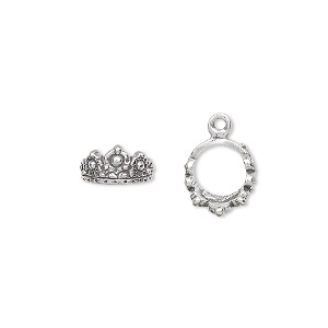 Charm, antiqued sterling silver, 10mm 3D crown. Sold individually.