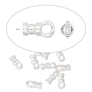 Crimp end, silver-plated brass, 4.5x3mm tube with loop, 1-1.5mm inside diameter. Sold per pkg of 10.