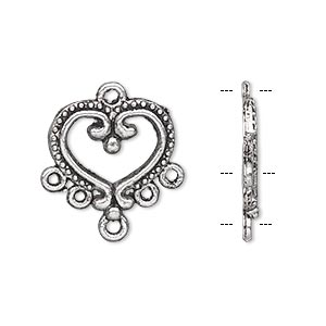 Drop, antique silver-plated &quot;pewter&quot; (zinc-based alloy), 17x15mm single-sided heart with 5 loops. Sold per pkg of 10.