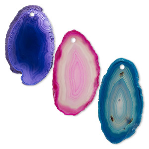 Focal, agate (dyed), purple / teal / pink, 30x15mm-43x25mm hand-cut slice, Mohs hardness 6-1/2 to 7. Sold per pkg of 3.