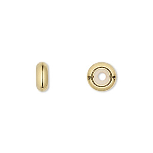 Bead keeper, silicone and gold-plated brass, clear, 9x3.5mm rondelle. Sold per pkg of 4.
