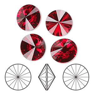 Chaton, Crystal Passions&reg;, scarlet, foil back, 10.54-10.91mm faceted rivoli (1122), SS47. Sold per pkg of 4.