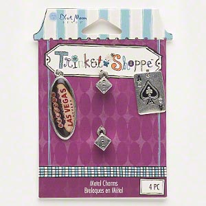 Drop and charm, antique silver-finished &quot;pewter&quot; (zinc-based alloy) and resin, multicolored, 10x10mm-32x14mm assorted Las Vegas designs. Sold per pkg of 4.