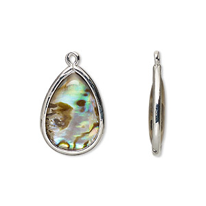 Drop, paua shell and imitation rhodium-finished brass (assembled), 18.5x13.5mm-20x15mm double-sided teardrop. Sold per pkg of 4.