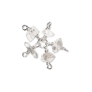 Drop, sterling silver and quartz crystal (natural), hand-cut nugget cluster, C grade, Mohs hardness 7. Sold individually.