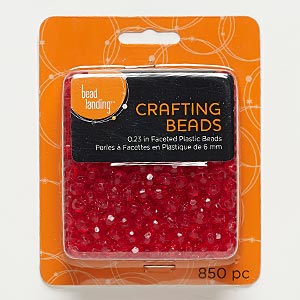 Bead, acrylic, transparent red, 6mm faceted round. Sold per pkg of 850.