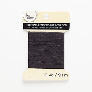 Thread, silk, black, 0.35mm. Sold per 10-yard card.
