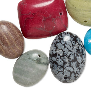 Drop mix, multi-gemstone (natural / dyed / stabilized / manmade / imitation) and glass, mixed colors, 14x14mm-25mm mixed shape. Sold per pkg of 10.