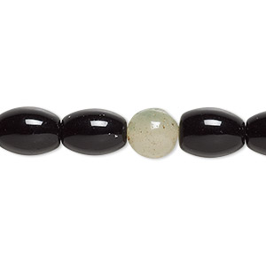Bead, black obsidian and Malaysia &quot;jade&quot; (natural / dyed), multicolored, 7-8mm round and 11x7mm-11x8mm barrel, B- grade, Mohs hardness 5 to 7. Sold per 15-inch strand.